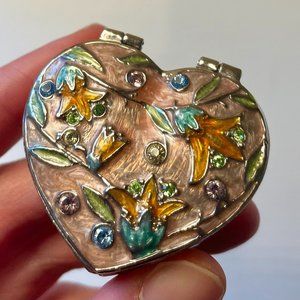 Monet Heart Trinket Box with Foliage Pattern